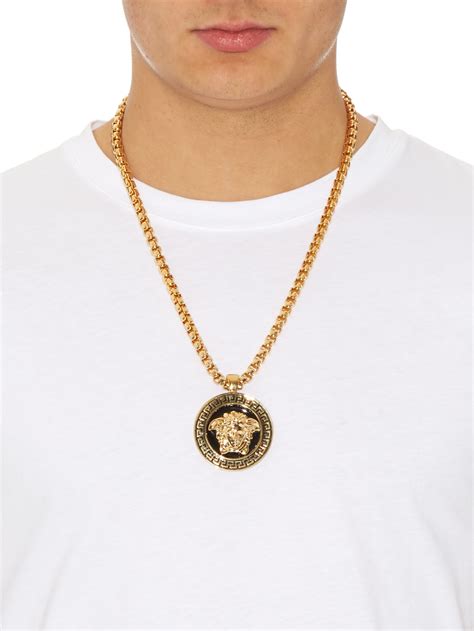 versace men's medusa head pendant necklace - gold black one-size|versace small medusa head necklace.